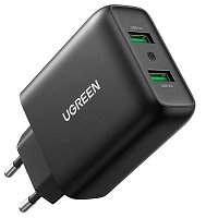 Сетевое зарядное устройство UGREEN CD161-10216, 2x USB-A, QC 3.0 36W, черное