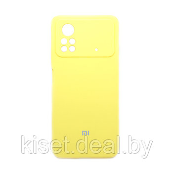Soft-touch бампер Silicone Cover для Xiaomi Poco X4 Pro 5G желтый с закрытым низом