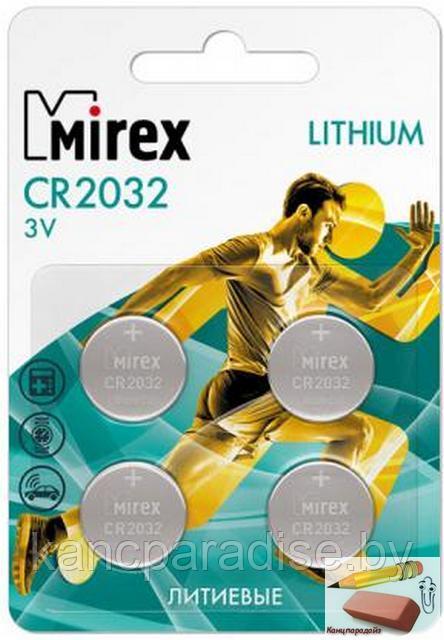 Батарейка литиевая CR2032 Mirex 3V (5/100/600), блистер 4 штуки, цена за 1 штуку - фото 1 - id-p97457181