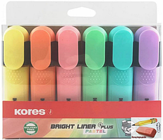 Набор маркеров текстовых Kores Bright Liner Pastel, 6 штук, арт.36166