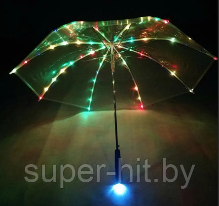 Прозрачный зонтик с подсветкой и фонариком (+чехол), фото 2