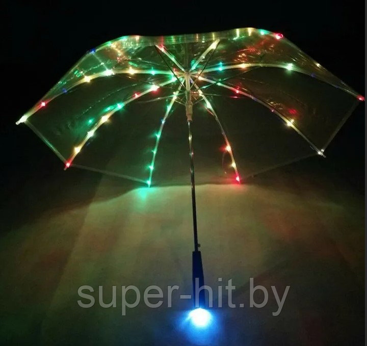 Прозрачный зонтик с подсветкой и фонариком (+чехол) - фото 1 - id-p98817080