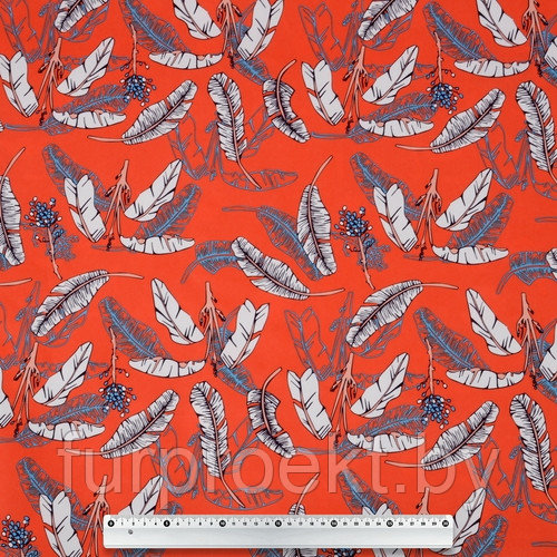 Ткань ПУ CID C21 оранжевый с принтом растения 5034-3 СУПЕР