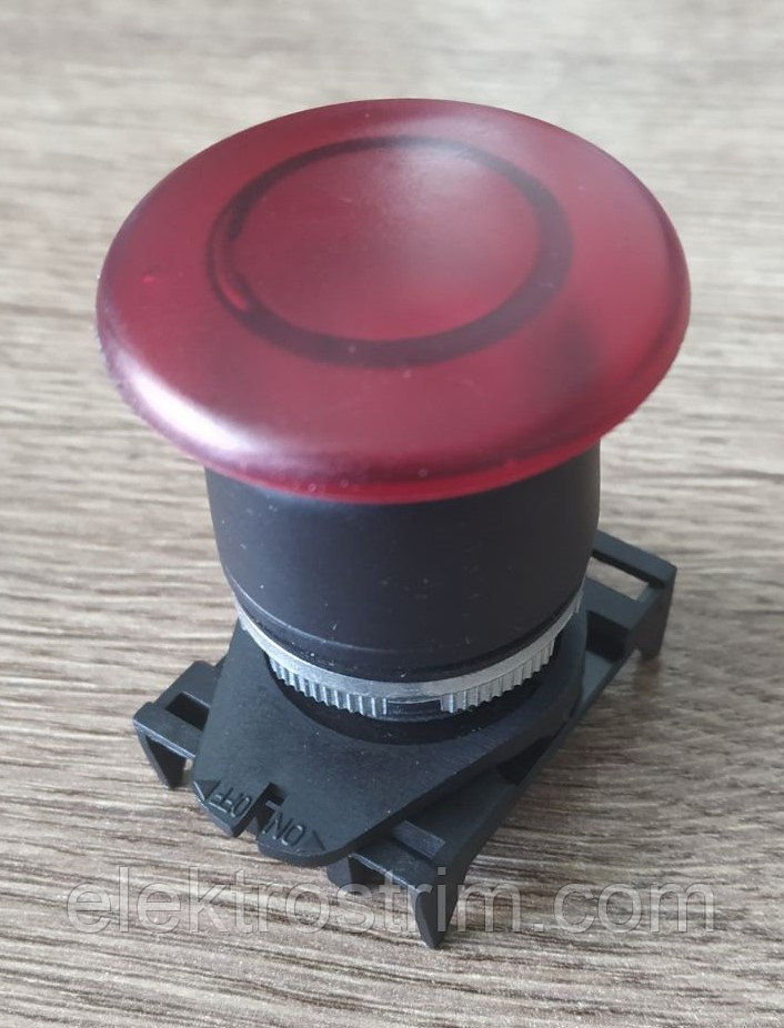 Кнопка грибковая с фиксацией и подсветкой (снятие -- нажатием) PPFL1S4N Ø40 RED IP65