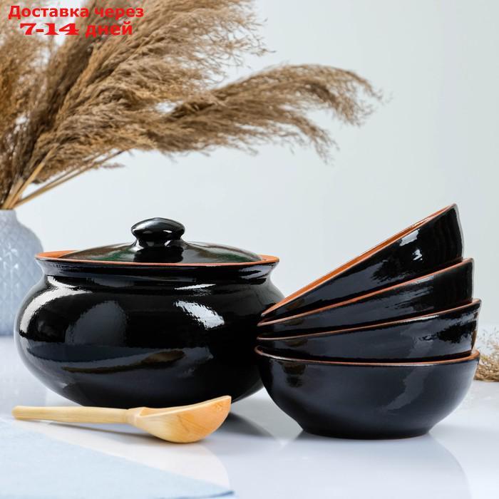 Набор посуды "Вятская керамика" 2,5л + 4х0,5л + деревянная ложка, черный - фото 1 - id-p187751823