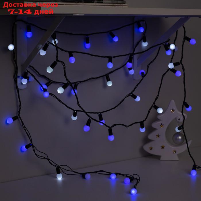 Гирлянда "Нить" 20 м с насадками "Шарики 1.5 см", IP44, тёмная нить, 200 LED, свечение бело-синее, мигание, - фото 3 - id-p187745988