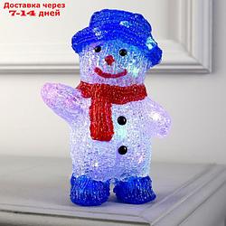 Фигура акрил. "Снеговик в синей шляпе" 20х13х8 см, 2хАА (не в компл.), МУЛЬТИ (RGB)