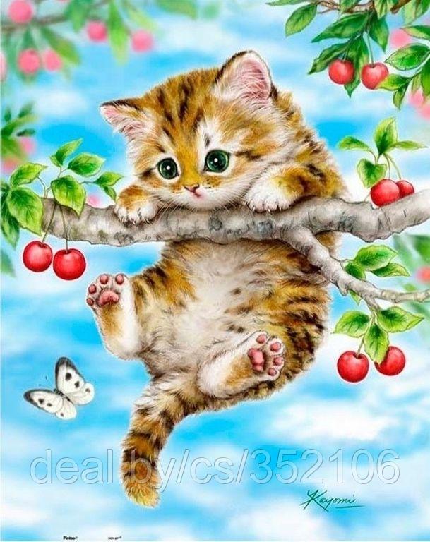 Алмазная мозаика"Котенок на ветке"вышивка