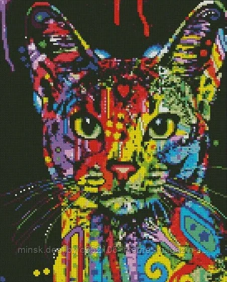 Алмазная мозаика "Радужная кошка" на подрамнике