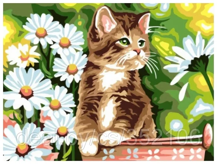 Картина "Котик в ромашках" рисование по номерам