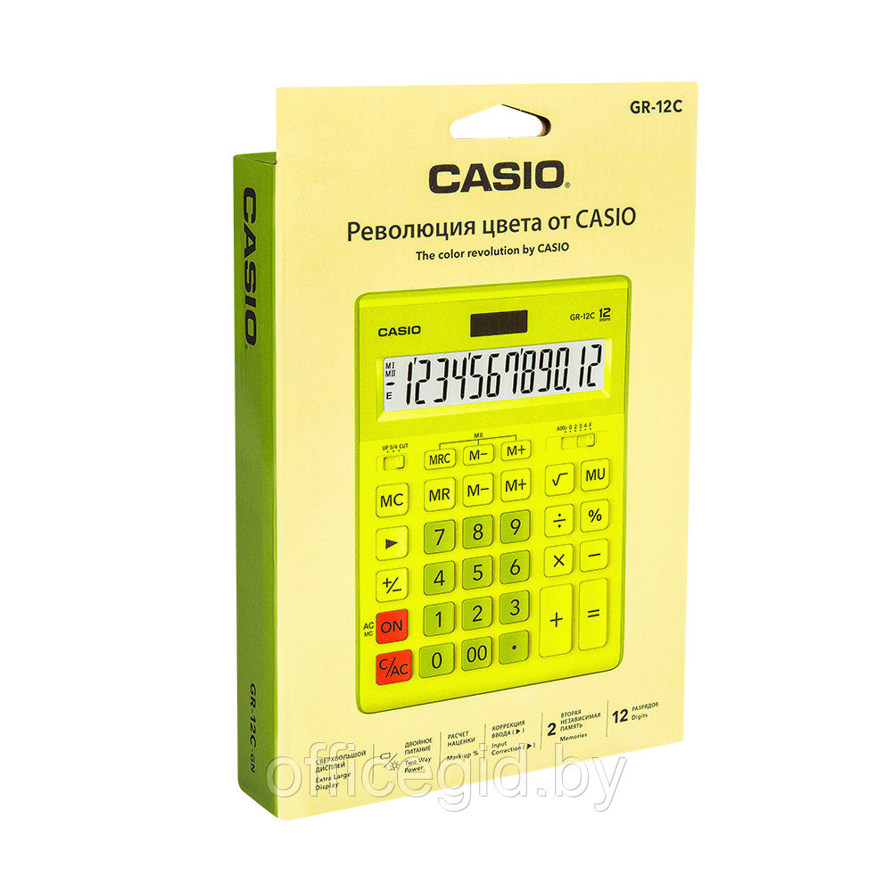 Калькулятор настольный Casio "GR-12", 12-разрядный, салатовый - фото 2 - id-p187026932