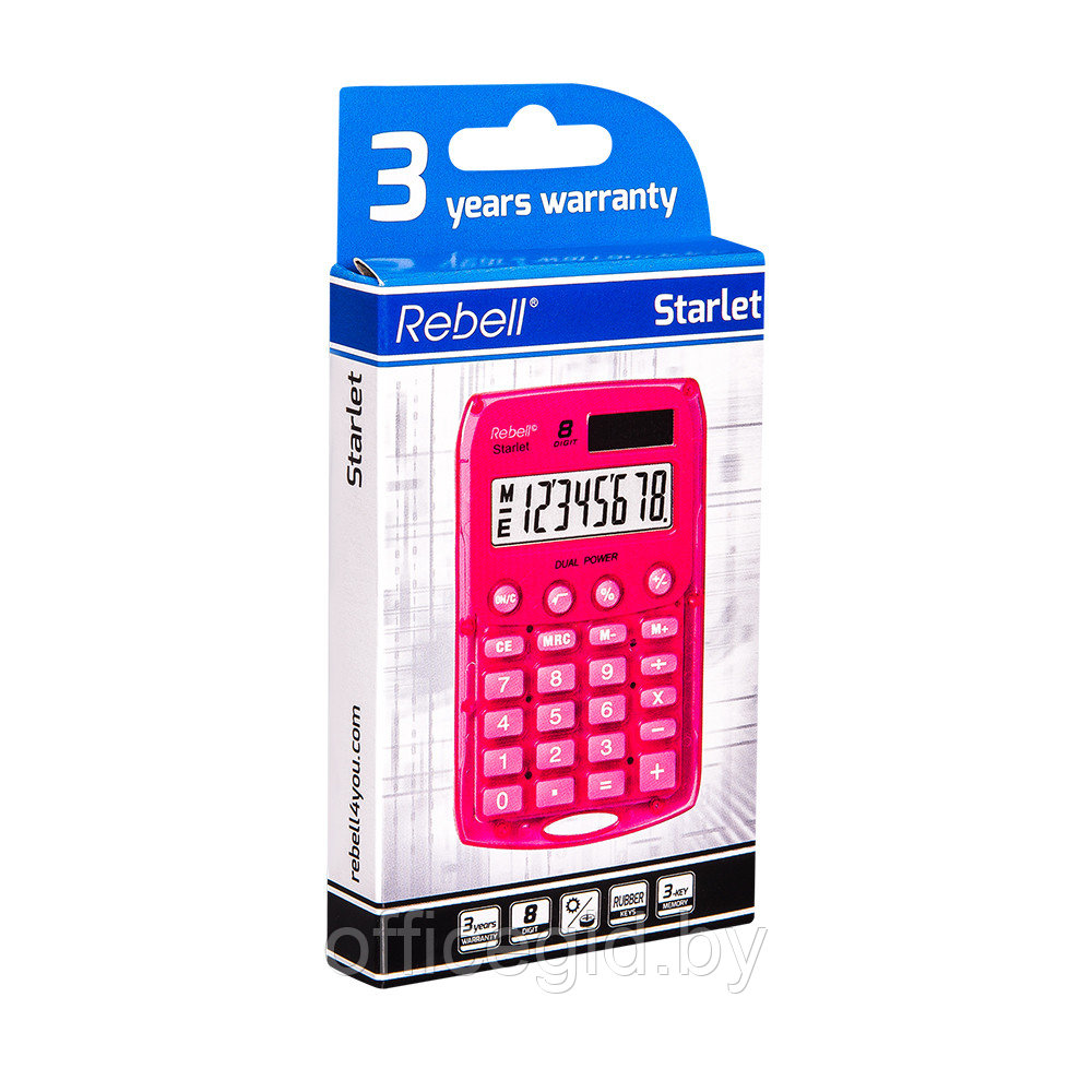 Калькулятор карманный Rebell "StarletP BX", 8-разрядный, розовый - фото 2 - id-p180587913