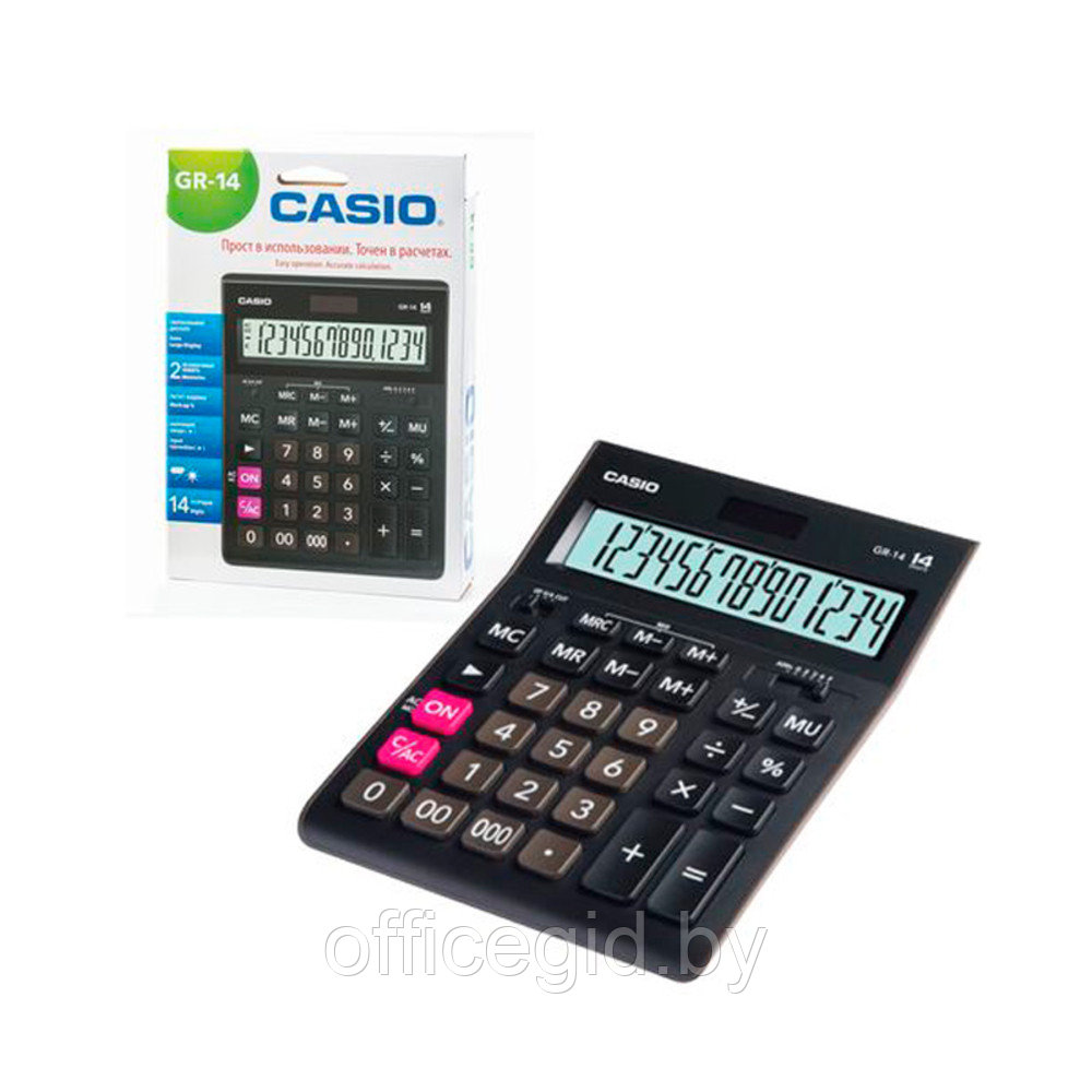 Калькулятор настольный Casio "GR-14", 14-разрядный, черный - фото 2 - id-p180057155