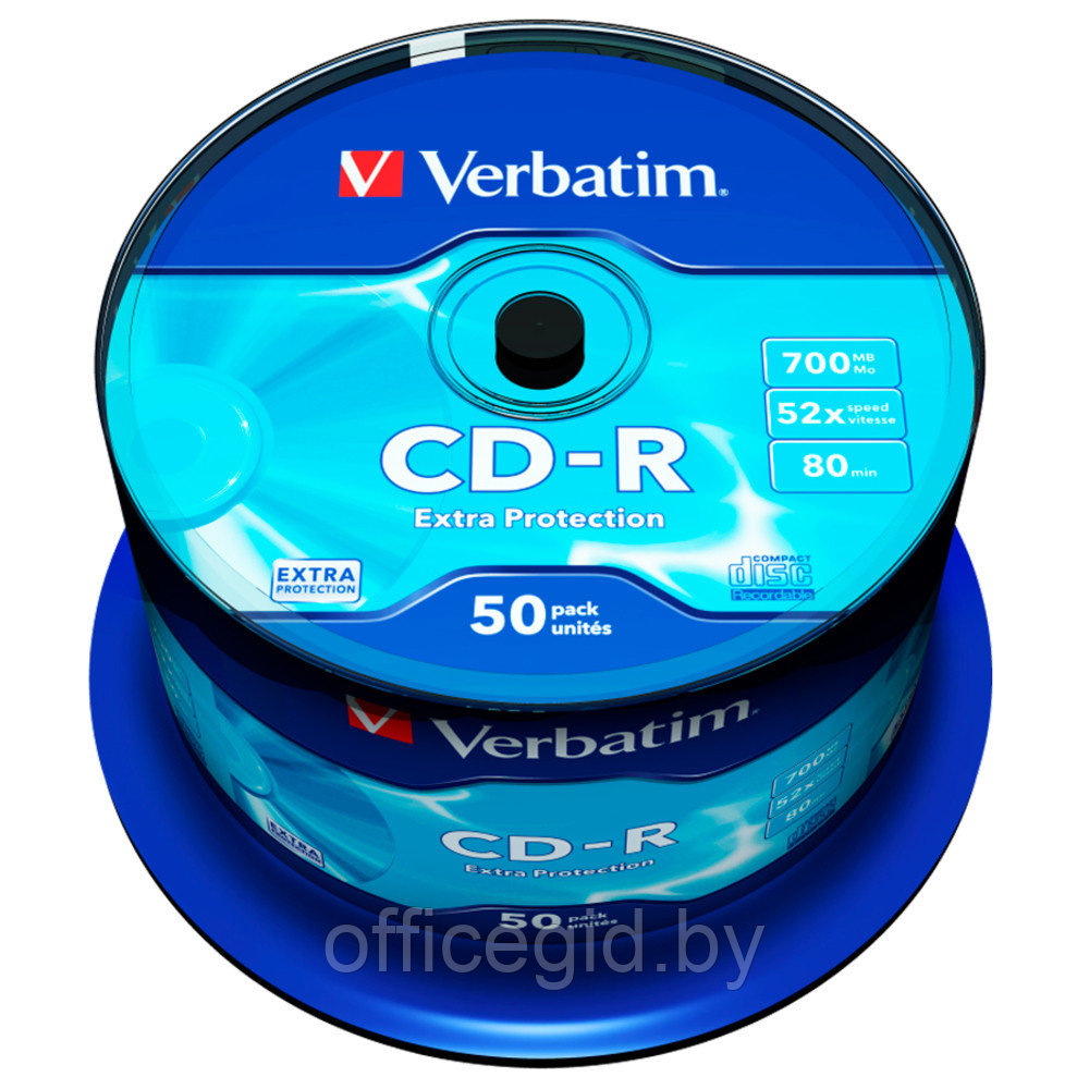 Диск Verbatim на шпинделе, CD-R, 0.7 гб, круглый бокс, 50 шт