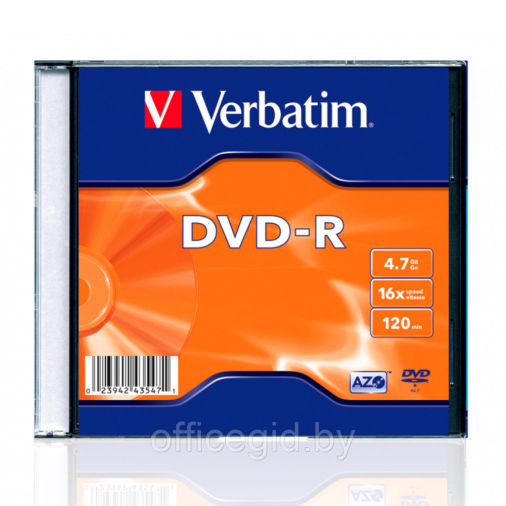 Диск Verbatim "Slim Single", DVD-R, 4.7 гб, тонкий футляр (slim case), 1 шт