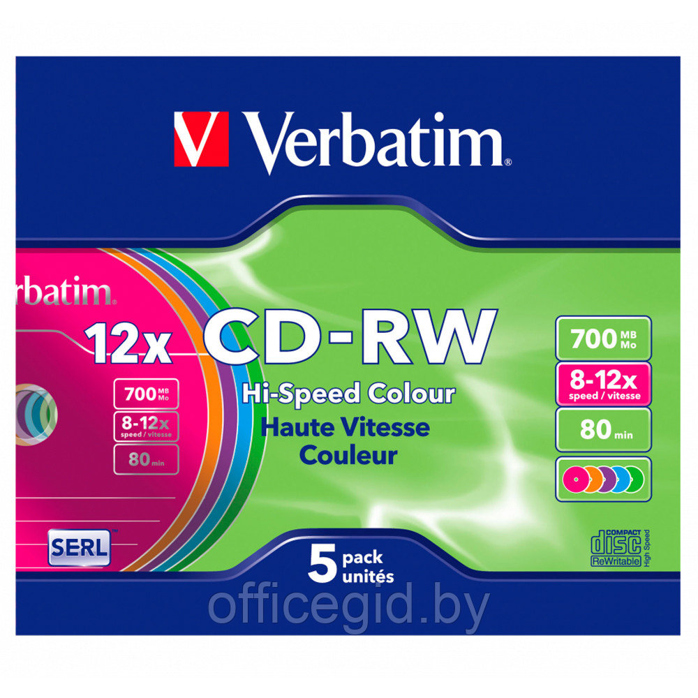 Диск перезаписываемый Verbatim "Slim", CD-RW, 700 Мб, тонкий футляр (slim case), 5 шт - фото 1 - id-p180057505