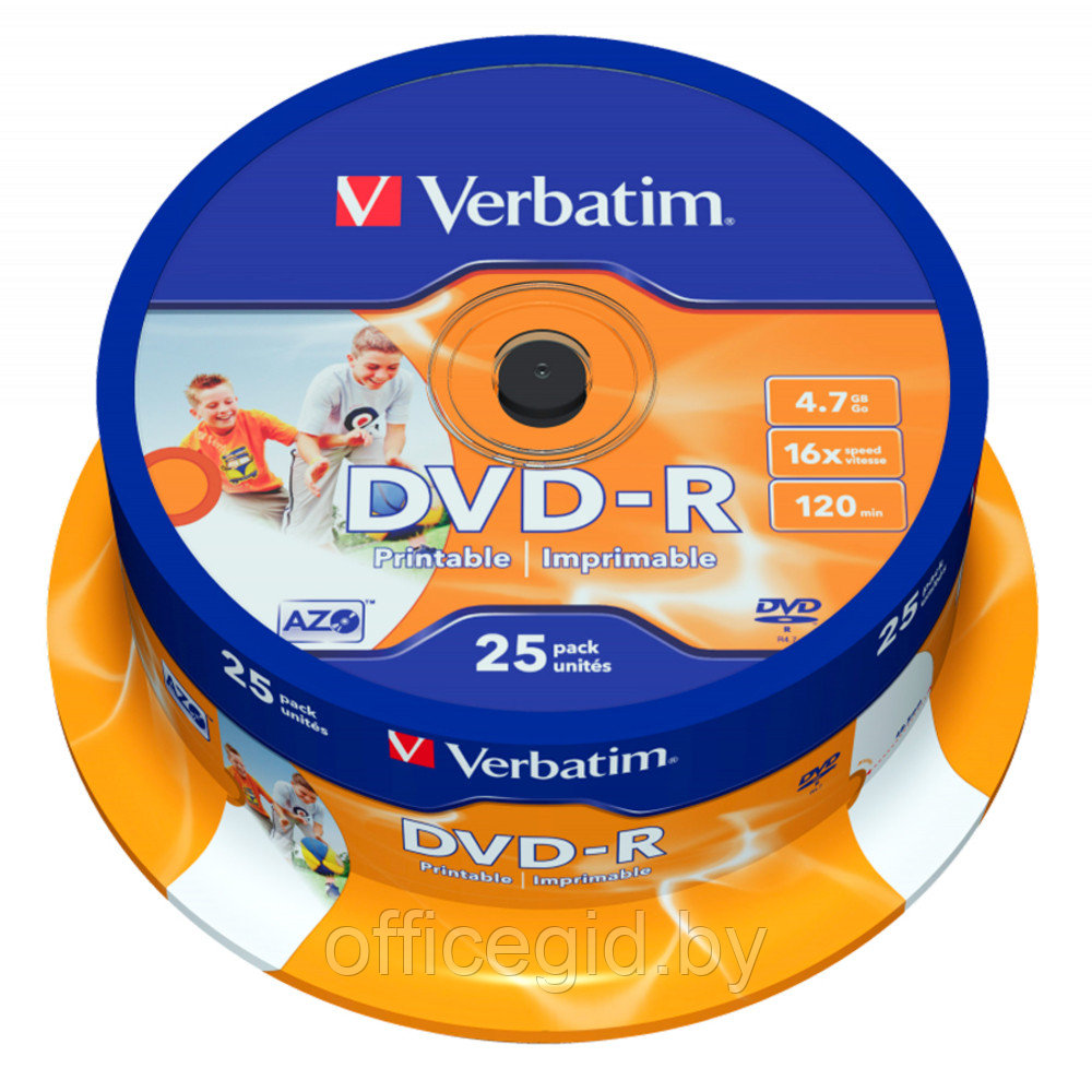 Диск "Wide Inkjet Printable", DVD-R, 4.7 гб, круглый бокс, 25 шт - фото 1 - id-p180057504