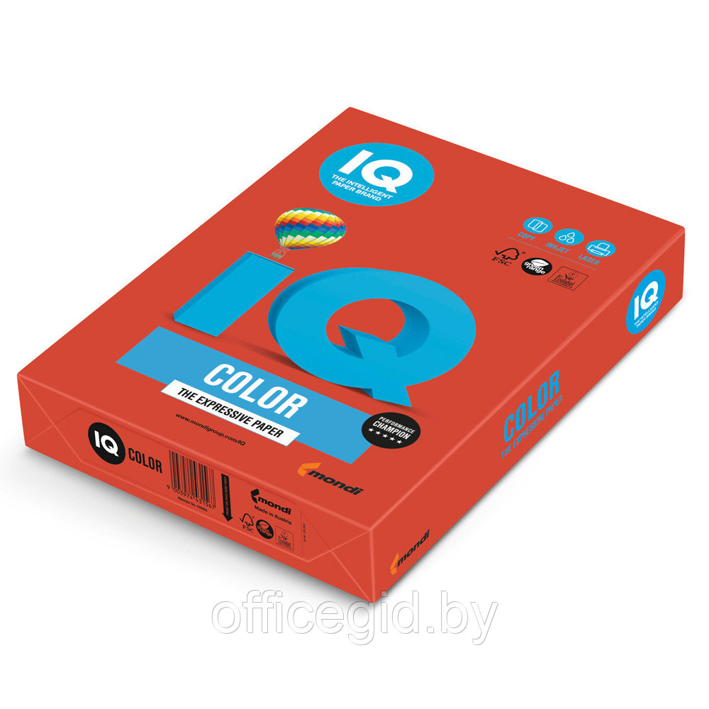 Бумага цветная "IQ Color", A4, 500 листов, 80 г/м2, красный