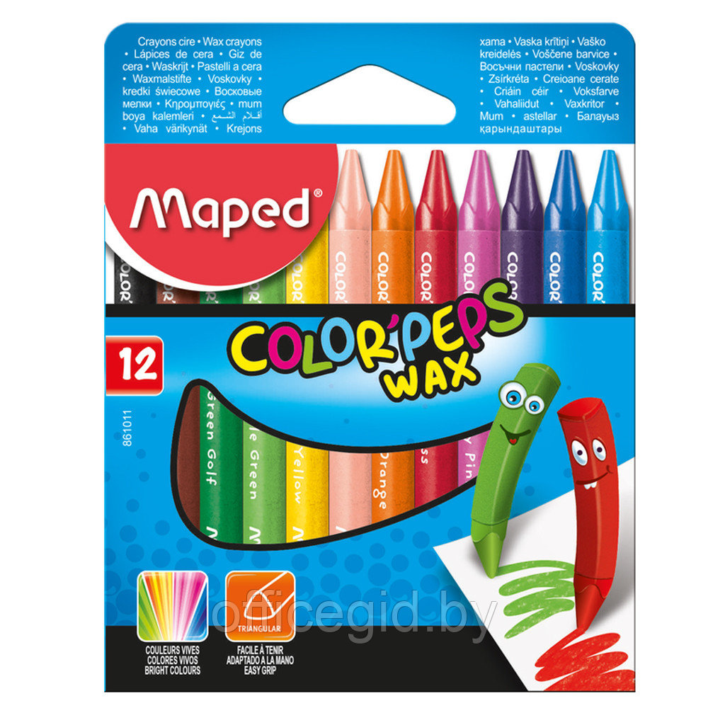 Мелки восковые "Wax Crayons", 12 цветов, ассорти