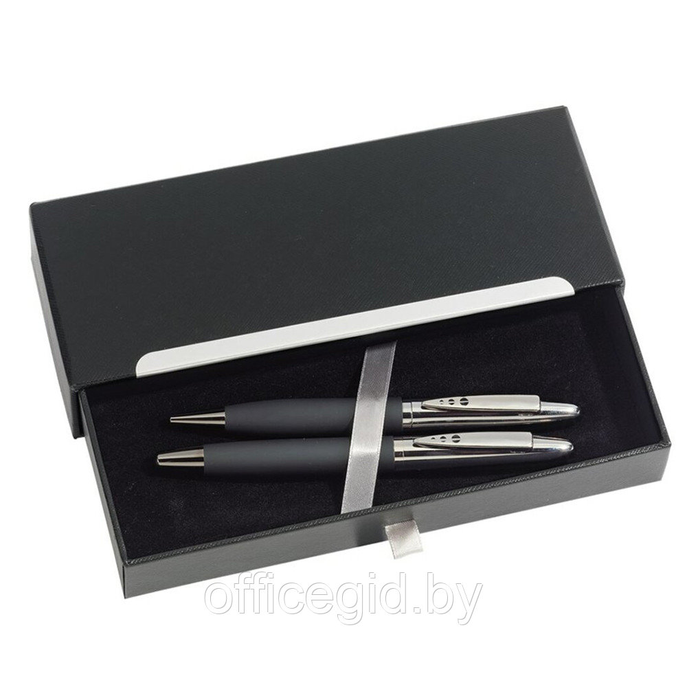 Набор ручек "Black Elegance": ручка шариковая автоматическая и перьевая, черный, серебристый - фото 2 - id-p180056720