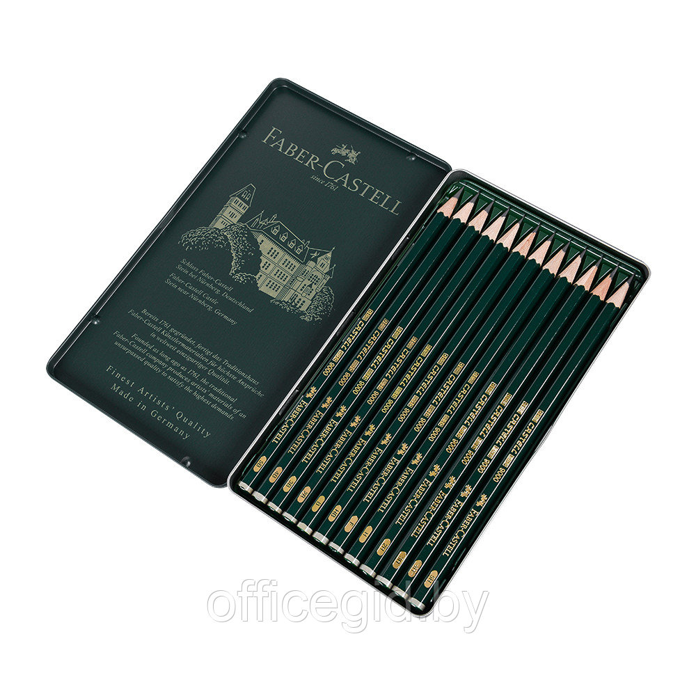 Набор карандашей чернографитных "Castell 9000", 4B-6H, 12 шт., в металлической коробке - фото 2 - id-p187160955