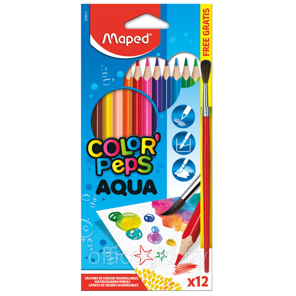 Цветные карандаши "Aqua" + кисточка, 12 цветов - фото 1 - id-p180057624