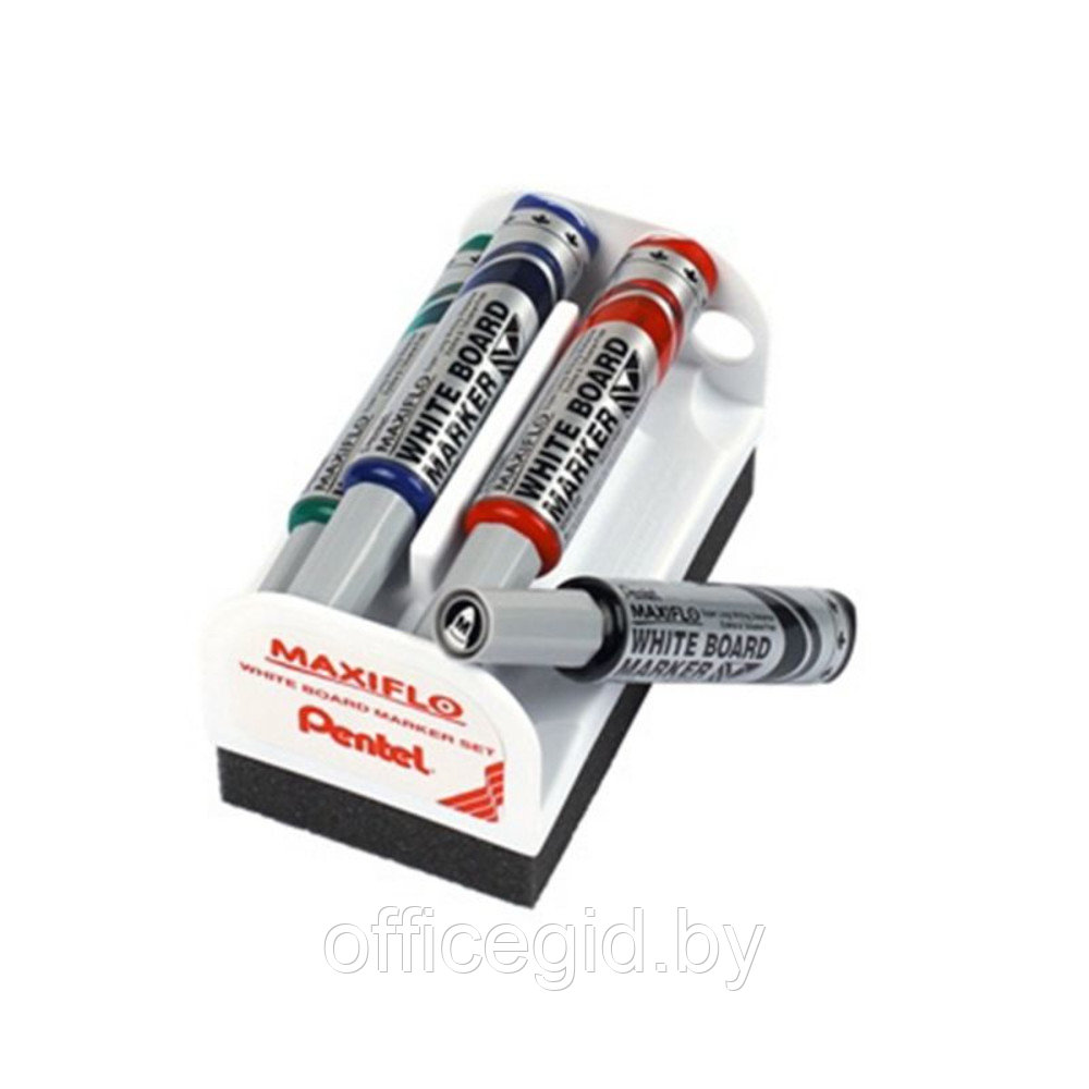 Набор маркеров для доски "MAXIFLO" со щеткой, 4 шт, ассорти - фото 1 - id-p180056661