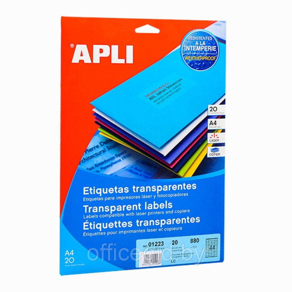 Влагоустойчивые прозрачные этикетки из полиэстера "Apli", 210x297 мм, 20 листов, 1 шт, прозрачный