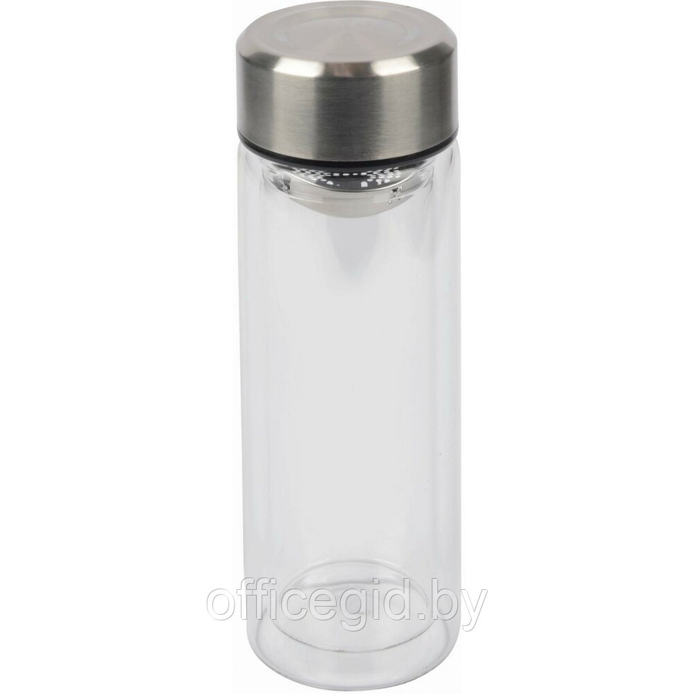 Бутылка для воды "Chai", стекло, металл, силикон, 280 мл, прозрачный, серебристый - фото 1 - id-p187028067