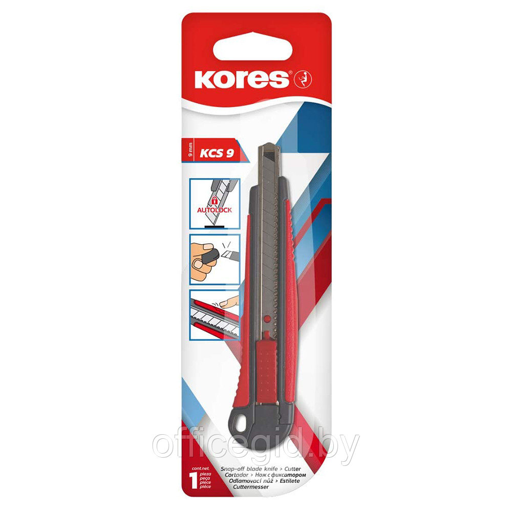 Нож для бумаги "Kores", малый, усиленный, 0,9 см - фото 2 - id-p180056444