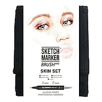 Набор маркеров перманентных двусторонних "Sketchmarker BRUSH Skin Set", 12 шт.