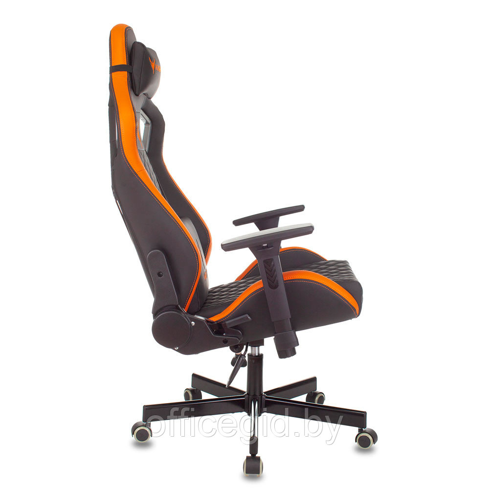 Кресло игровое Бюрократ "Knight Outrider", экокожа, металл, черный, оранжевый, ромбик - фото 6 - id-p180055337