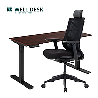 Комплект мебели "Welldesk": cтол двухмоторный, черный, столешница дуб стирлинг + кресло "Nature ll"