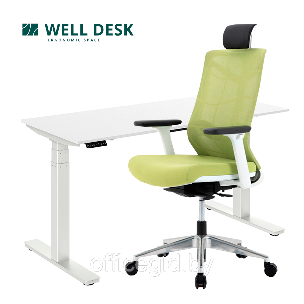 Комплект мебели "Welldesk": cтол двухмоторный, белый, столешница пепел + кресло "Nature ll" - фото 1 - id-p180586155