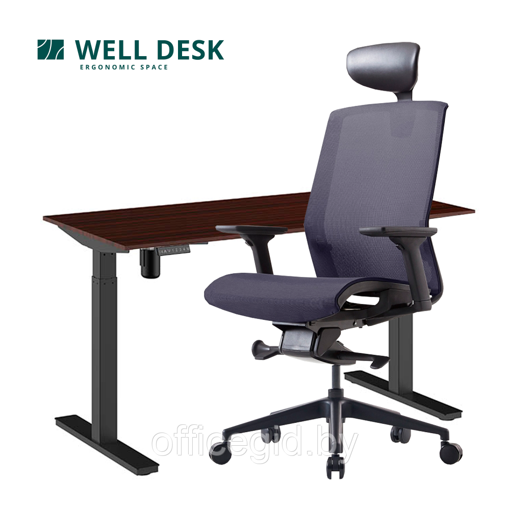 Комплект мебели "Welldesk": cтол одномоторный, черный, столешница дуб стирлинг + кресло "BESTUHL J15"