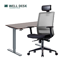 Комплект мебели "Welldesk": cтол механический, серый, столешница дуб стирлинг + кресло "BESTUHL S30"