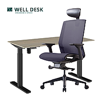 Комплект мебели "Welldesk": cтол одномоторный, черный, столешница ясень шимо + кресло "BESTUHL J15"