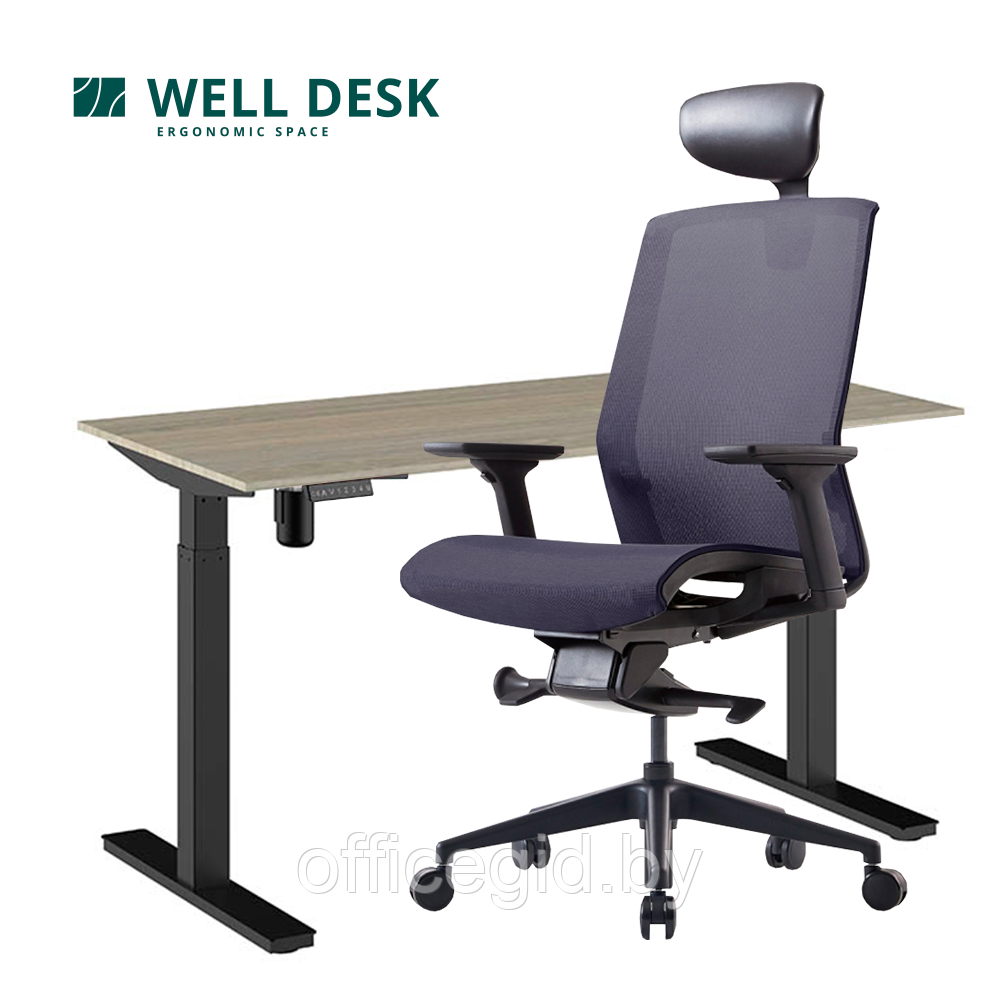 Комплект мебели "Welldesk": cтол одномоторный, черный, столешница ясень шимо + кресло "BESTUHL J15" - фото 1 - id-p180055278