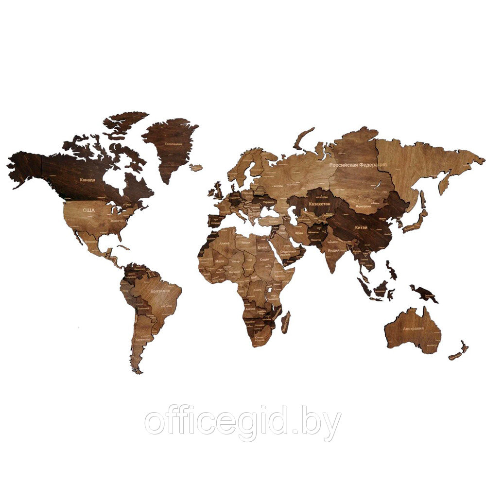 Пазл деревянный "Карта мира" одноуровневый на стену, XL 3149, венге, 72х130 см - фото 2 - id-p180055592
