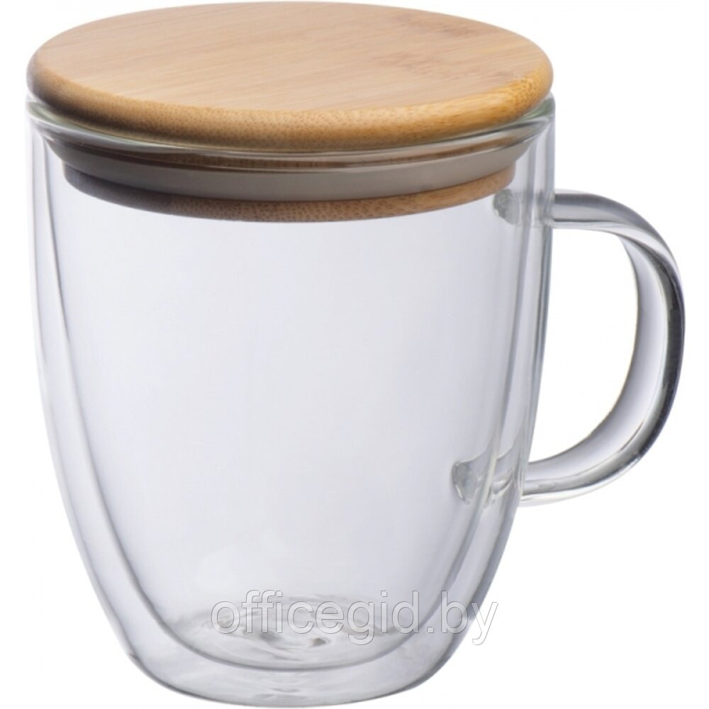 Кружка с крышкой "Szczebrzeszyn", стекло, бамбук, 350 мл, прозрачный, коричневый - фото 1 - id-p187158671