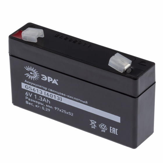 Аккумулятор ЭРА CS613 6В 1.3Ач (герметизированная свинцово-кислотная аккумуляторная батарея 6V, 1.3Ah) - фото 1 - id-p187804541