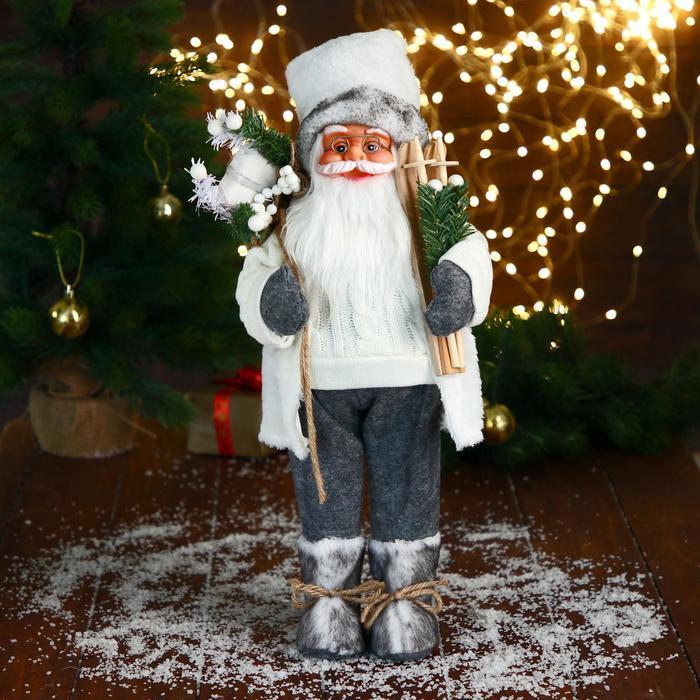 Дед Мороз "В белом свитере, с лыжами" 17х45 см - фото 1 - id-p187843712