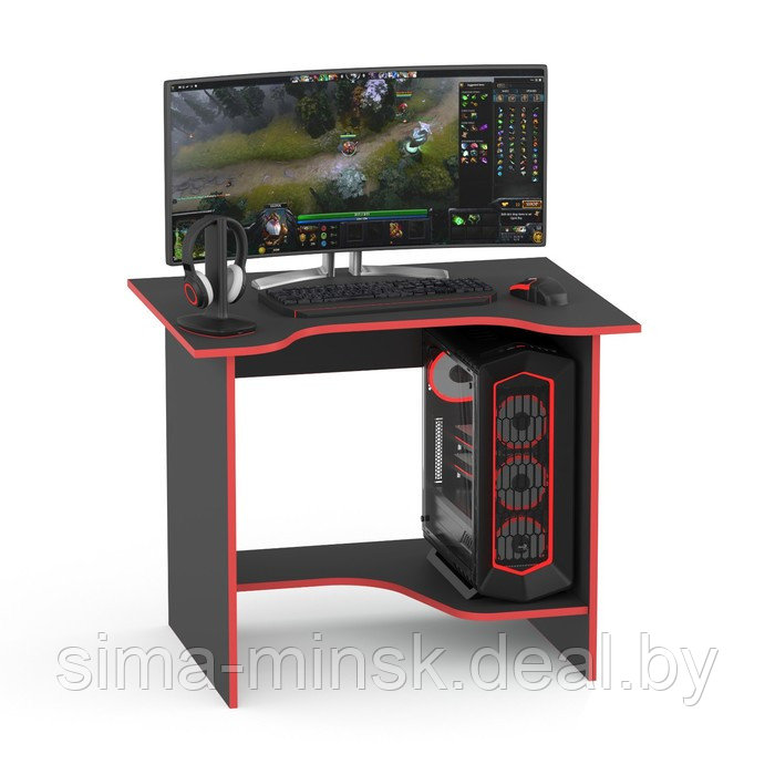 Компьютерный стол «КСТ-03», 900 × 670 × 740 мм, цвет чёрный / красная кромка - фото 1 - id-p187850025