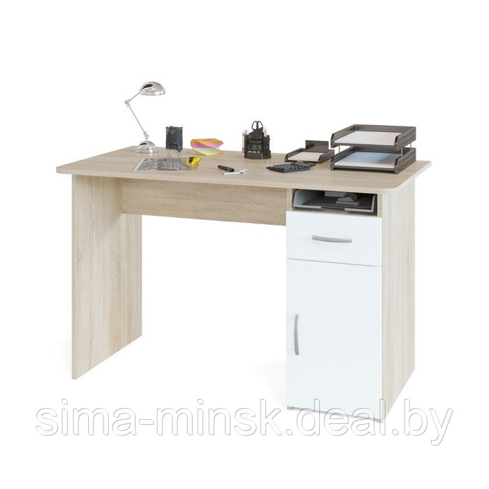 Компьютерный стол, 1200 × 600 × 740 мм, цвет дуб сонома/белый - фото 1 - id-p187850133