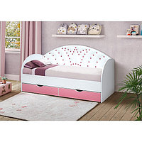 Кровать детская с мягкой спинкой «Корона №4», 800 × 1600 мм, без бортика, белый / розовый