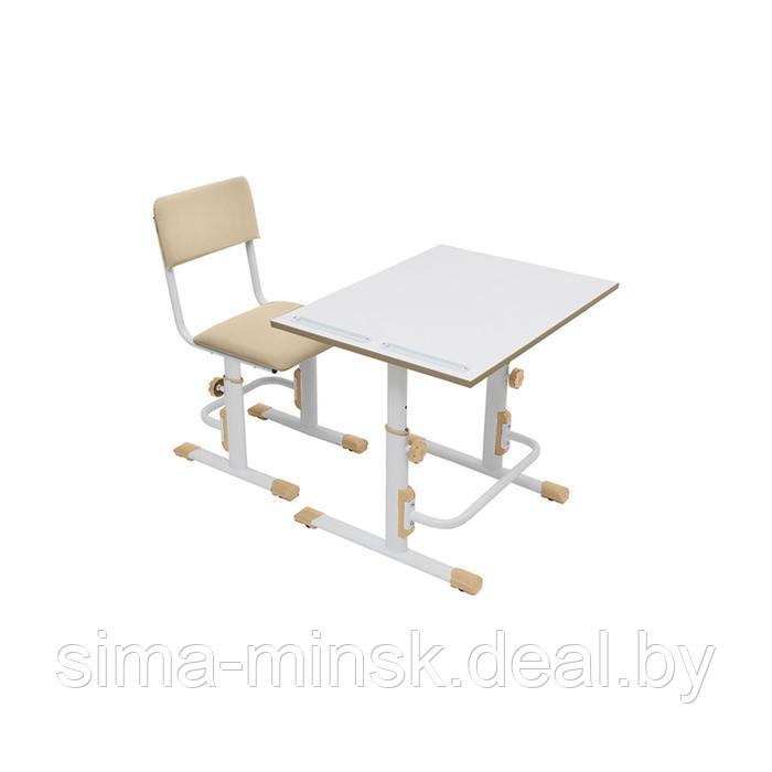Комплект Polini kids растущая парта-трансформер + регулируемый стул, цвет белый-макиато - фото 1 - id-p187857203