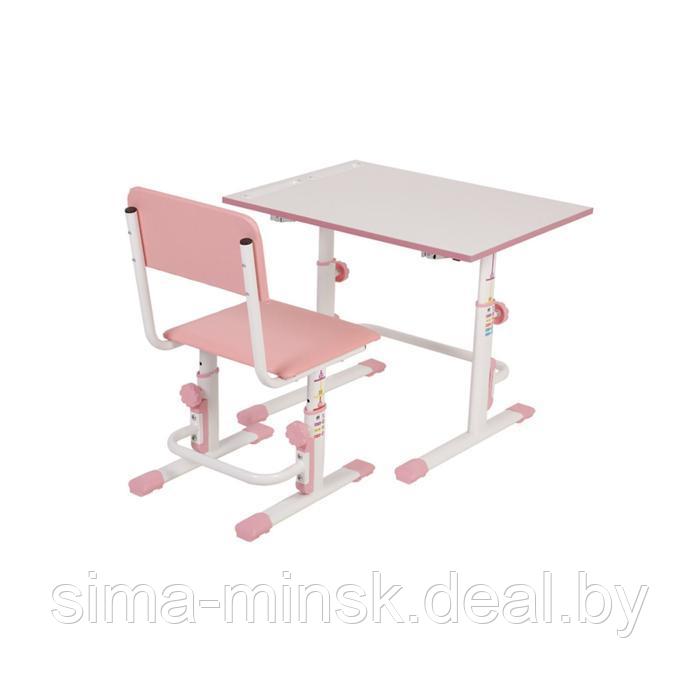 Комплект Polini kids растущая парта-трансформер + регулируемый стул, цвет белый-розовый - фото 2 - id-p187857208