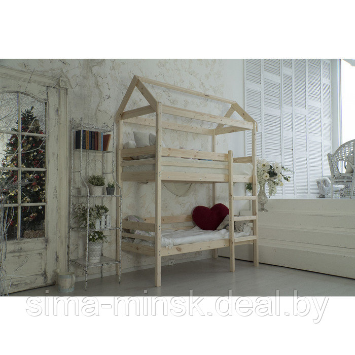 Детская двухъярусная кровать-домик Baby-house, 700×1900, массив сосны, без покрытия - фото 1 - id-p187856387
