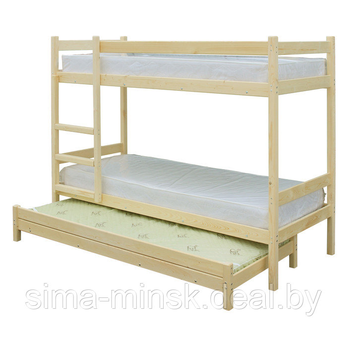 Двухъярусная кровать с выдвижным спальным местом 3 в 1, 800 × 2000 мм, 800 × 1900 мм, сосна - фото 2 - id-p187856390