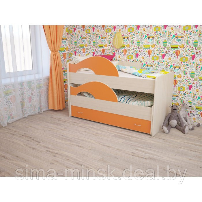 Кровать двухъярусная выкатная Матрешка 800х1600 с ящиком Оранж/млечный дуб - фото 1 - id-p187856404